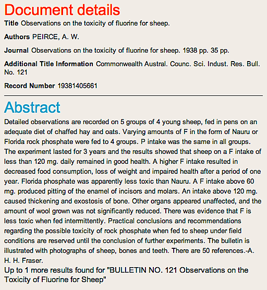 BULLETIN NO. 121 Observations on the Toxicity of Fluorine for Sheep